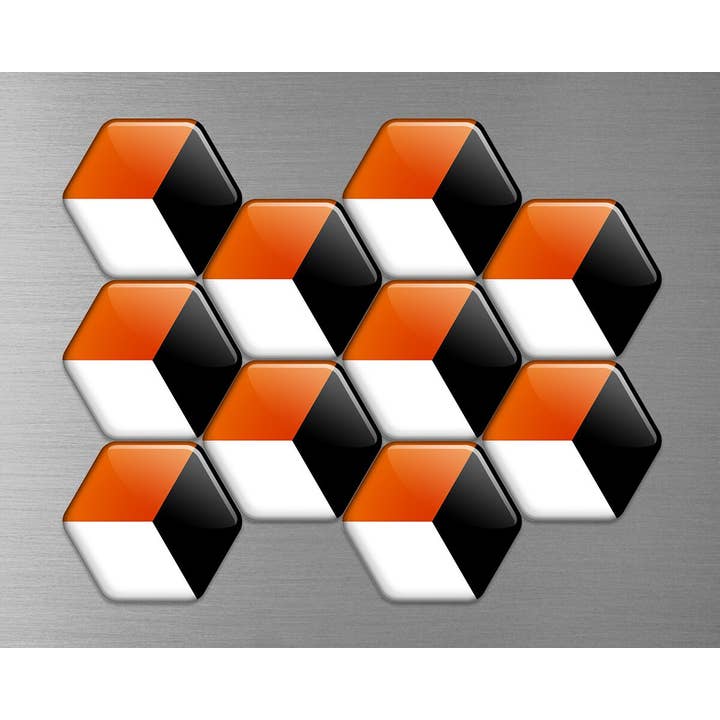 Aimants hexagonaux grecs 3D Illusion//Aimant de réfrigérateur unique en forme de cadeau de Noël orange, noir et blanc pour les fêtes de fin d'année Économisez gros avec des remises sur le volume pour la vente par ArtyHills