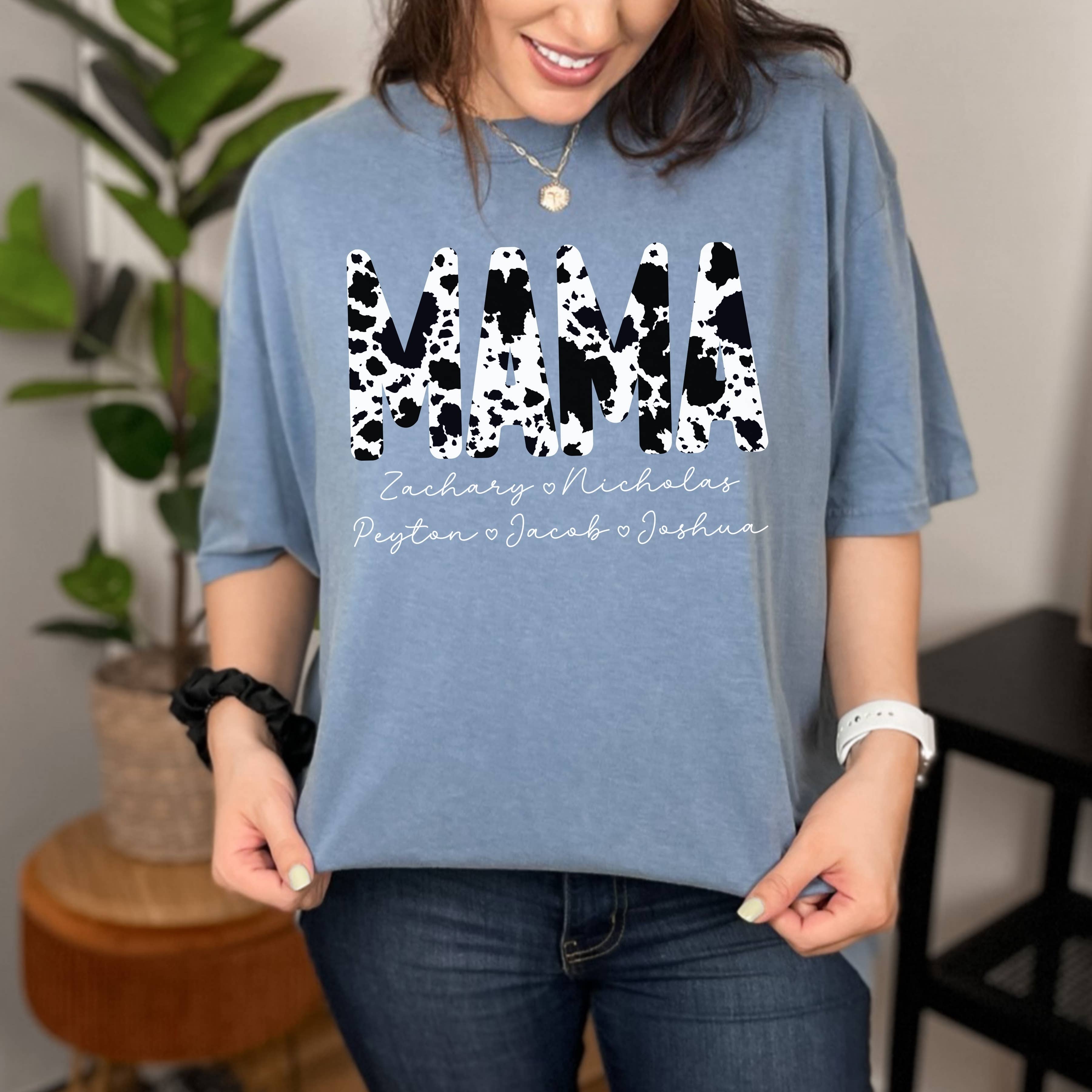 Wholesale Mama Cowhide Custom Kid Names Tee for your store Faire