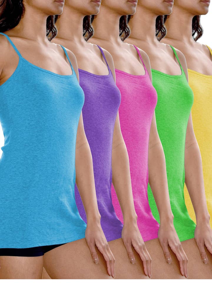5 Pack Women's Cotton Adjustable Spaghetti Strap Camisole for wholesale by I-Wear Brands
