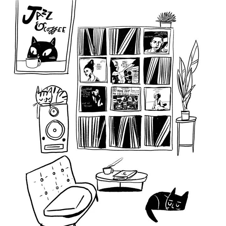 Jazz cafe print for engroshandel hos Dick Vincent Illustrations