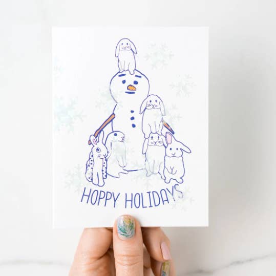 Hoppy Holidays Snow Bunny Snowman Holiday A2 Greeting Card for wholesale by ILOOTPAPERIE