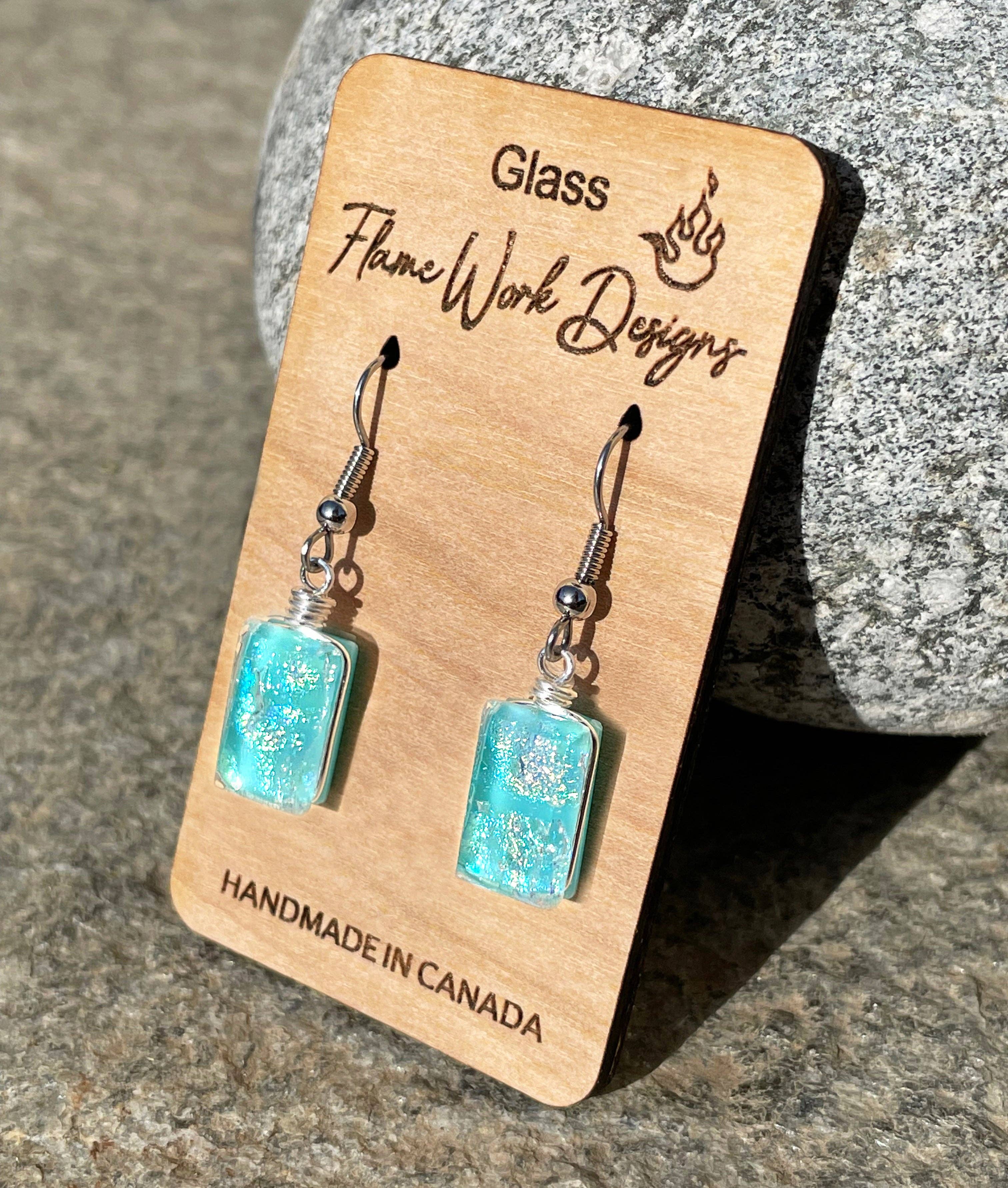 Flame Work Designs - Glass Jewelry - Wholesale Dangle Earrings - Dichroic Glass Earrings - Light Blue7