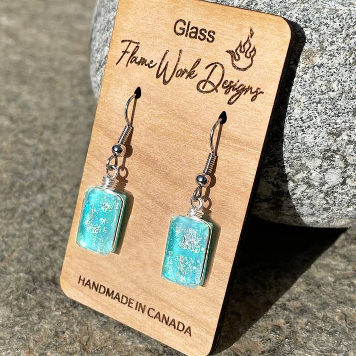Flame Work Designs - Glass Jewelry - Wholesale Dangle Earrings - Dichroic Glass Earrings - Light Blue7