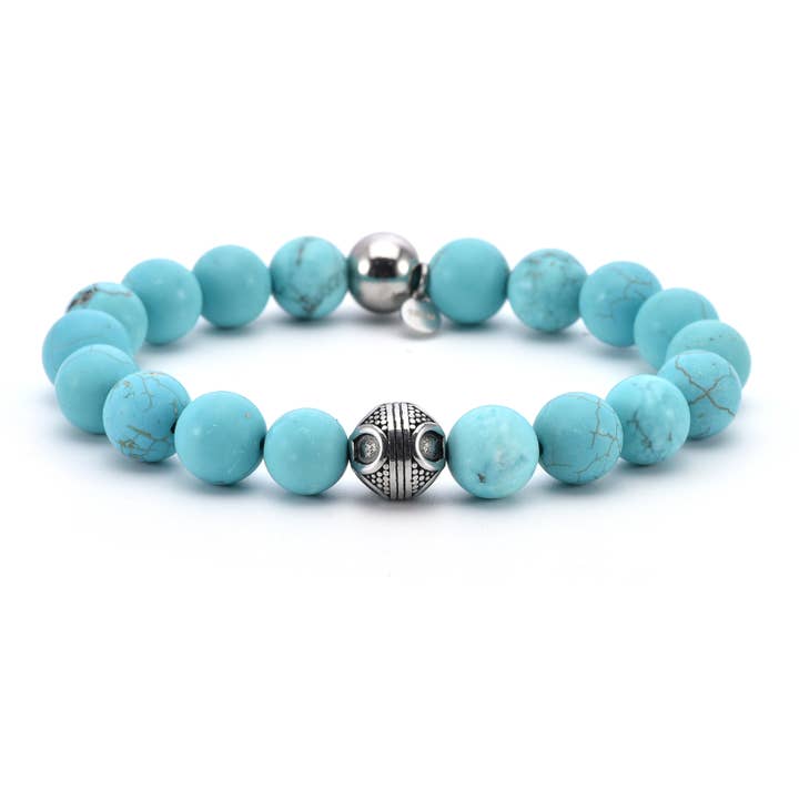 Armband i stål med naturliga stenar och runda turkospärlor för wholesale av SIXTY STONES
