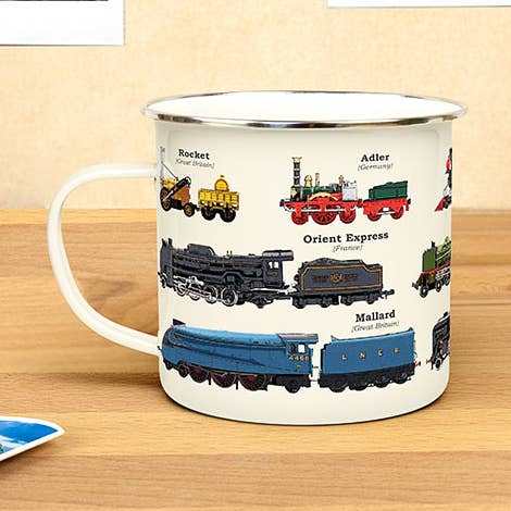 Trains Enamel Mug for wholesale by Gift Republic