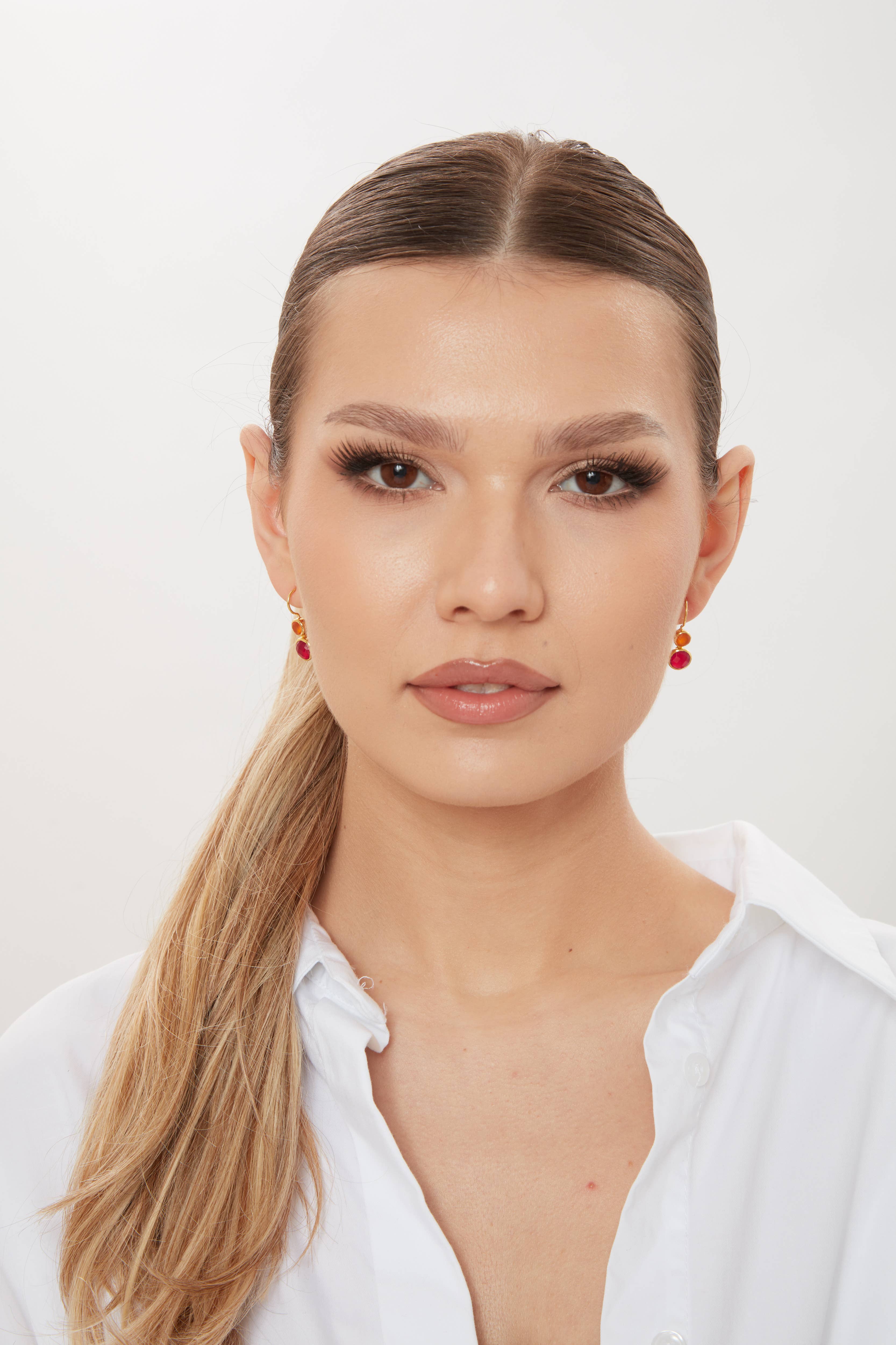 Schmuckoo Berlin - Wholesale Dangle Earrings - Delphine Gold Earring - Pink Jade & Orange Carnelian4