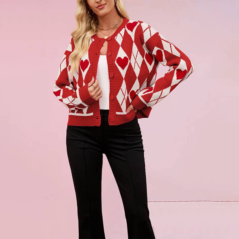 Lily Clothing - Wholesale Cardigan - Women's - Valentine's Day heart-shaped knitted cardigan8