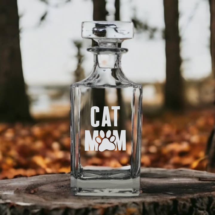 Cat Mom 26oz Bourbon Whiskey Premium Glass Decanter for wholesale by Texan Customs