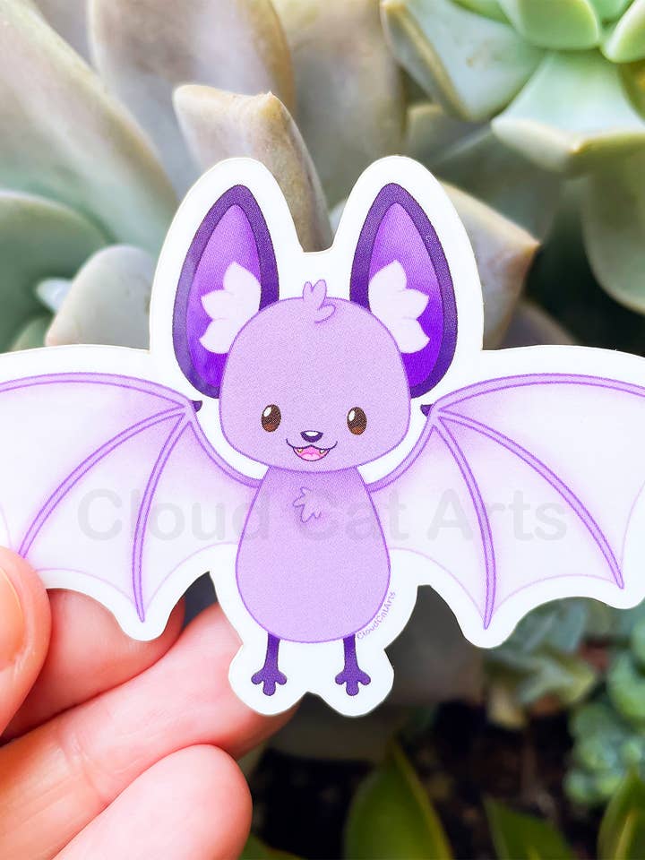 Cute Purple Bat Sticker - Kawaii Pastel Goth Halloween for wholesale by Cloud Cat Arts