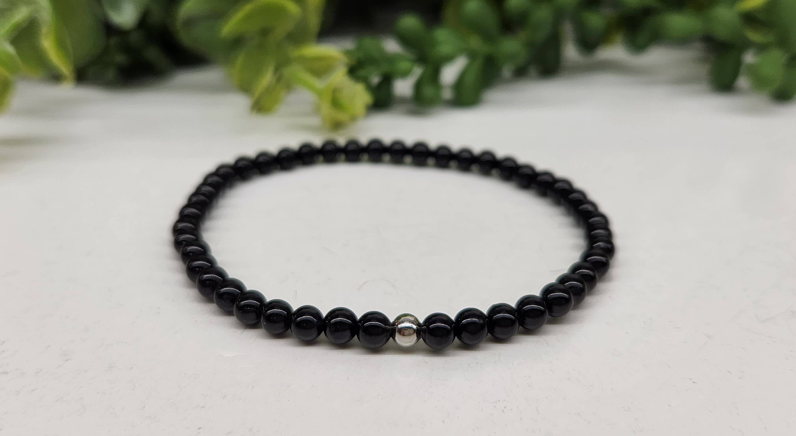 Meraki Gemstones - Wholesale Beaded Bracelet - Black Obsidian Stretchable Bracelet 4MM beads-7.5" Long1