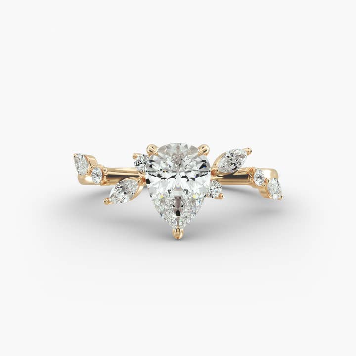 Symphony of Light Floral Pear Lab Grown Diamond Center Engagement Ring for wholesale by Caratina
