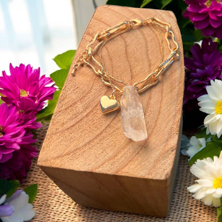 Layered Gold Bracelet with Clear stone BR232GW for wholesale by Jess & Lou