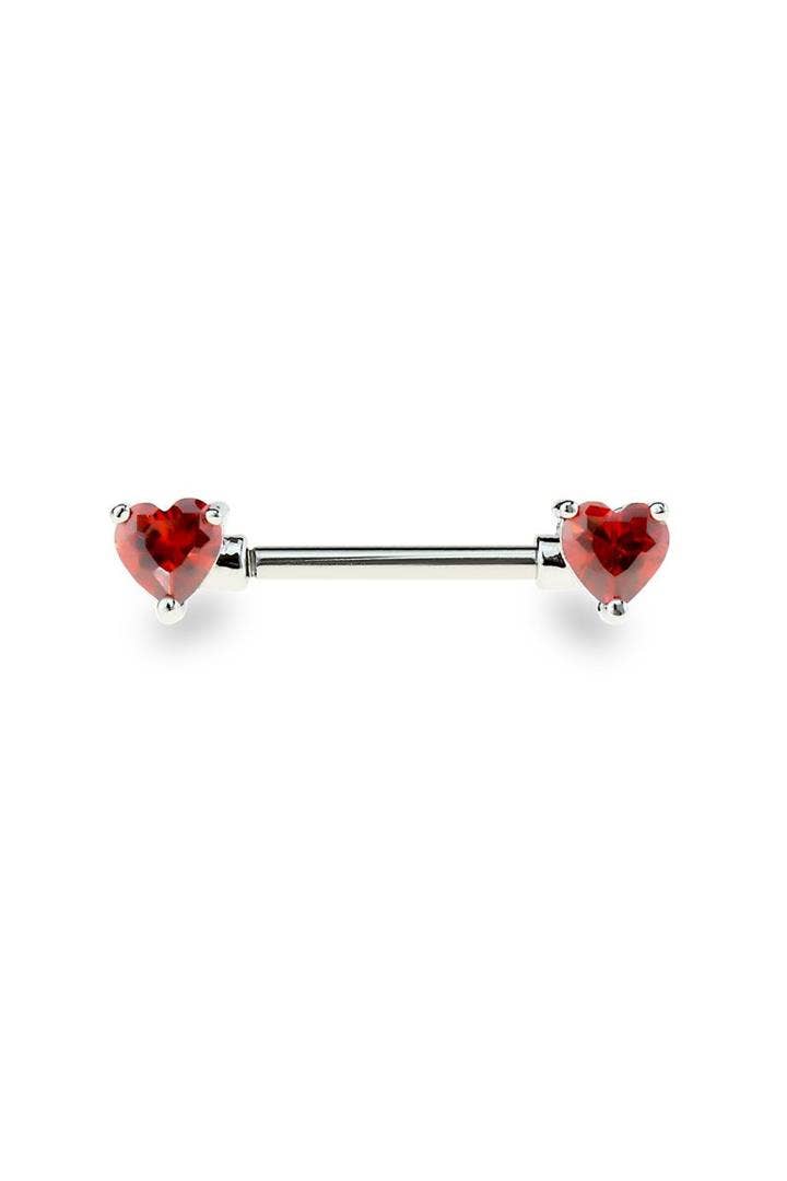 CRAVE - Wholesale Nipple Ring - DOUBLE HEART CZ PRONG SET 316L SURGICAL STEEL NIPPLE BAR2
