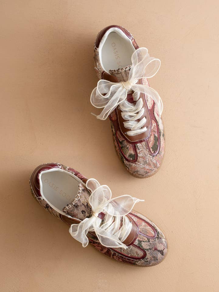 The Dalia | Mauve Tapestry Lace Up Sneaker for wholesale by OASIS SOCIETY