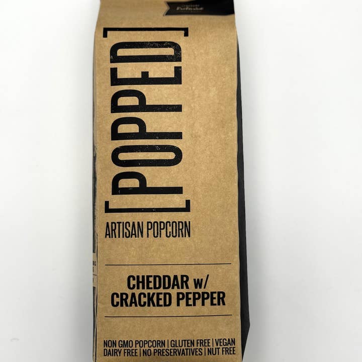 Cheddar w/ Cracked Pepper Artisan Popcorn for wholesale by POPPED Artisan Popcorn