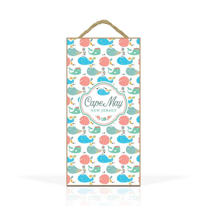 Plaque en bois suspendue personnalisable de 5 x 10 po : Fish And Whale Patt pour la vente par Matrix