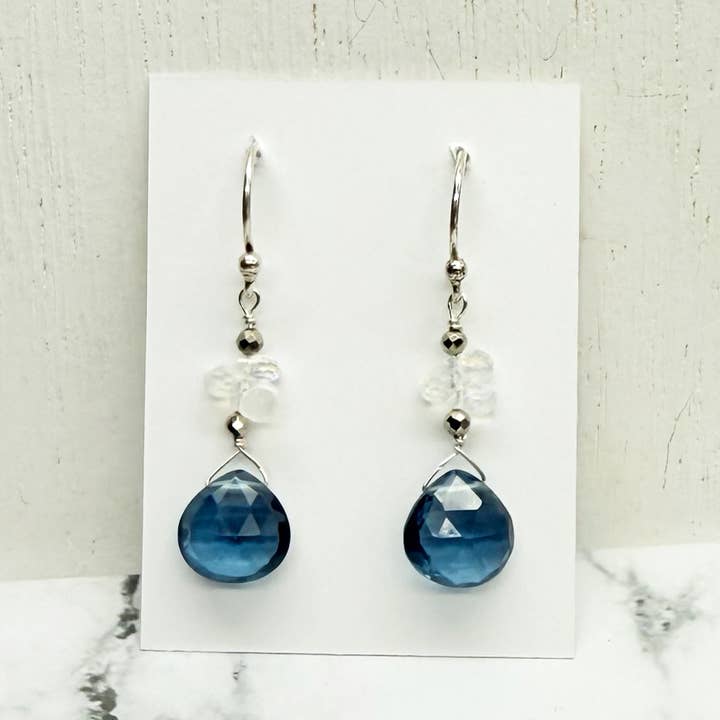 Blue Quartz & Moonstone Raindrop Earrings for wholesale by Susan Roberts Jewelry