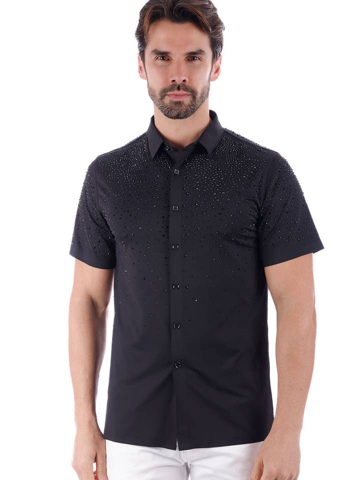 BARABAS - Wholesale Button Down Shirt - Men's - Men's Rhinestones Short Sleeve Shirts 4SST0628
