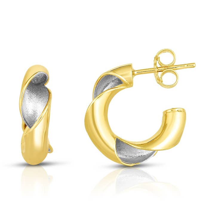 Brinco brilhante com acabamento em ouro 14kt amarelo+ródio com fecho push back por atacado de The Diamond Deal