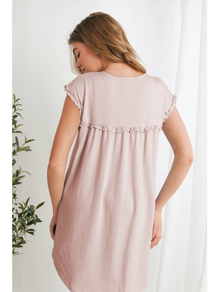Aapparella - Wholesale Dress - Women's - Fashion Frilled Trim Loose Fit Mini Dress | S-XL