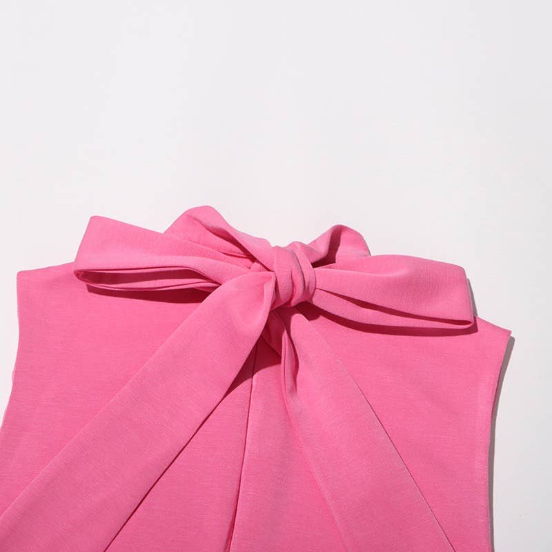 Productseeker – Vestido - Mulher por atacado – Vestido Curto Rosa DR413Y com Gola Alta, Sem Mangas e Flores 3D22