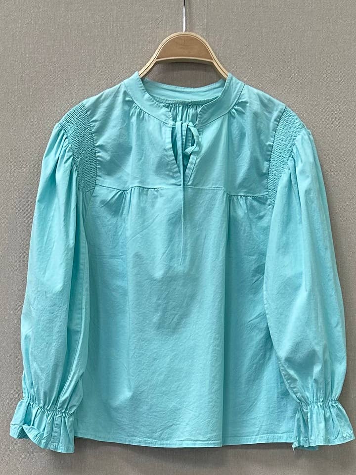 COTTON BLOUSE WITH GATHERED SLEEVES for wholesale by SWEET MAGIC MODA Y COMPLEMENTOS