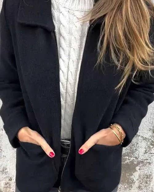 Rosa Clothing - Wholesale Jacket - Women's - Casual Lapel Solid Front Pocket Zipper Jacket2