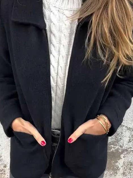 Rosa Clothing - Wholesale Jacket - Women's - Casual Lapel Solid Front Pocket Zipper Jacket2