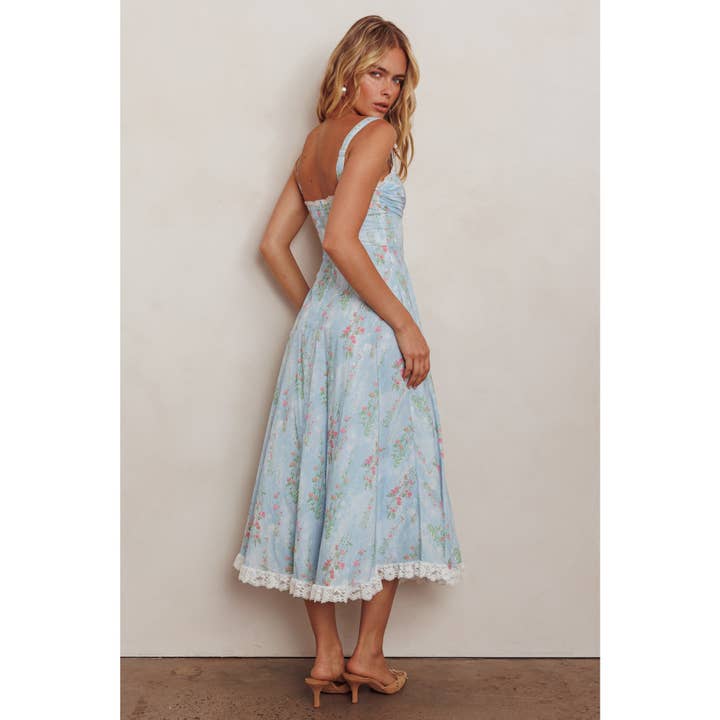 BLUE FLORAL PRINT FLOWY MAXI DRESS for wholesale on Faire
