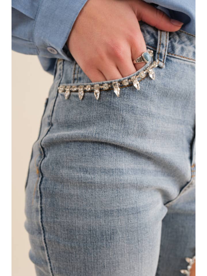 Blue B - Vendita all'ingrosso Jeans - Donna - 22300P - Jeans in denim elasticizzati con bottoni alla caviglia e bottoni a cuore11