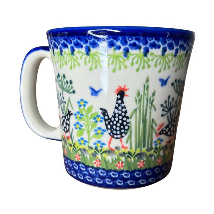 Tazza Jan in ceramica polacca da 14 once con pollo a polka per la vendita all'ingrosso da parte di Lidia's Polish Pottery, Inc.
