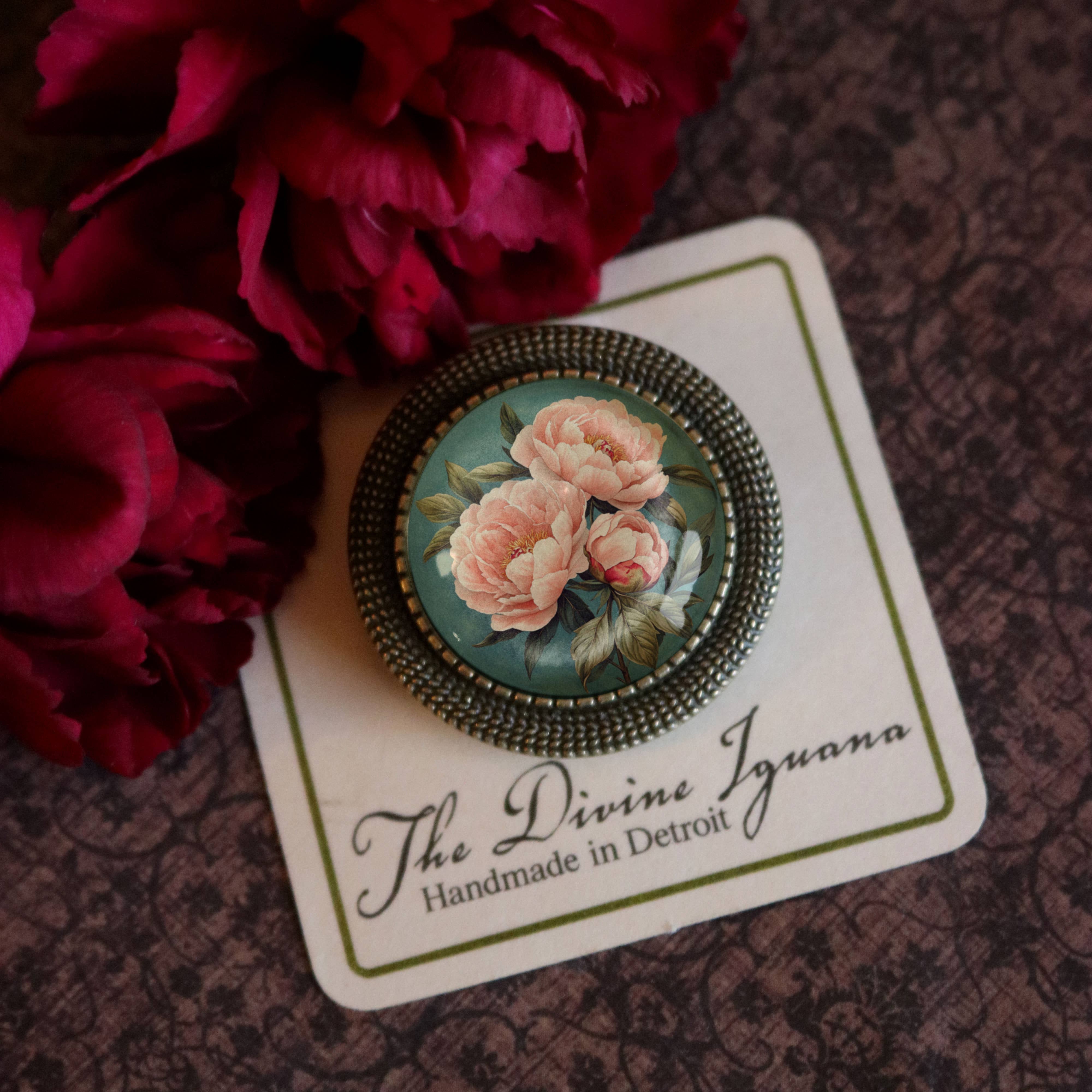 The Divine Iguana - Wholesale Brooch - Pink Peony Spring Floral Cottage Core Brooch 3