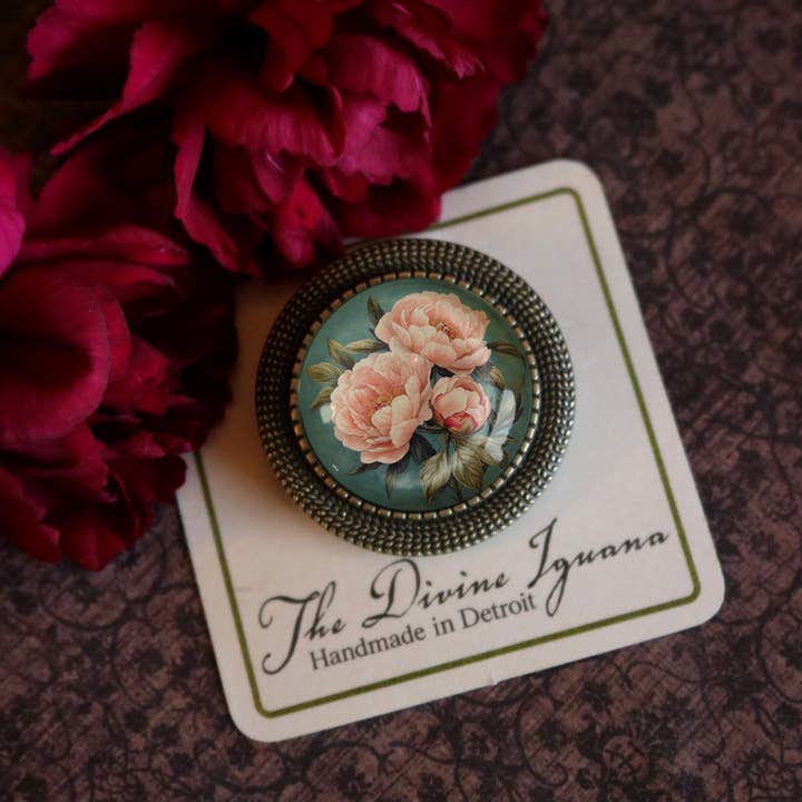 The Divine Iguana - Wholesale Brooch - Pink Peony Spring Floral Cottage Core Brooch 3