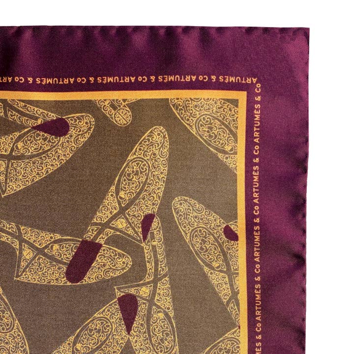 Artumès & Co - Wholesale Pocket Square - Men's - Soidatour madder platinum print pouch - Khaki1