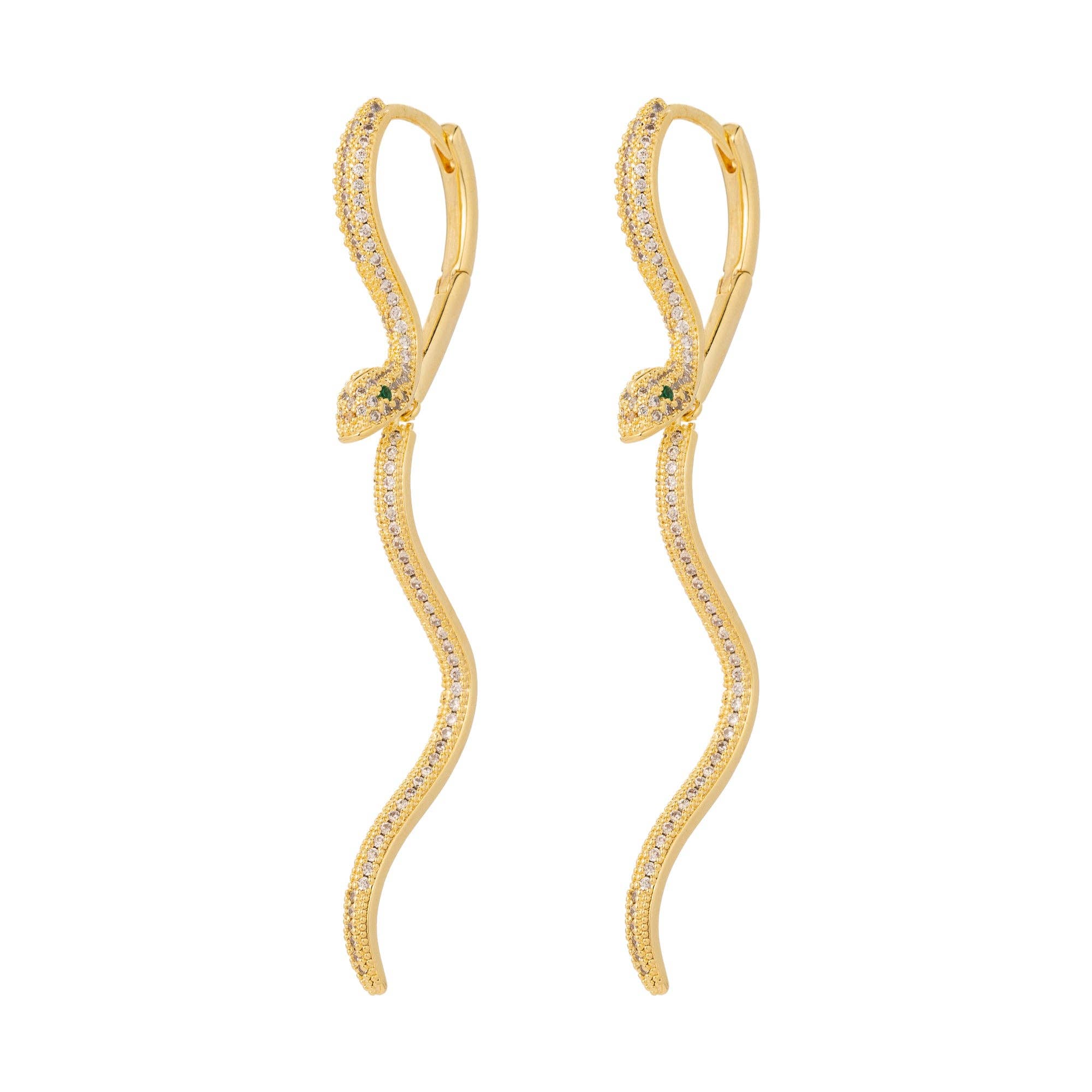 Simply Jewels - Wholesale Dangle Earrings - Classic Gold CZ Snake Dangling EA-0072 EA-00730