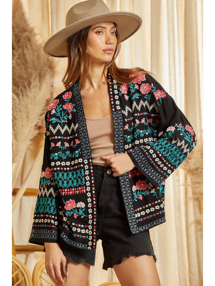 BLACK Cardigan With Embroidery T11742 for wholesale on Faire