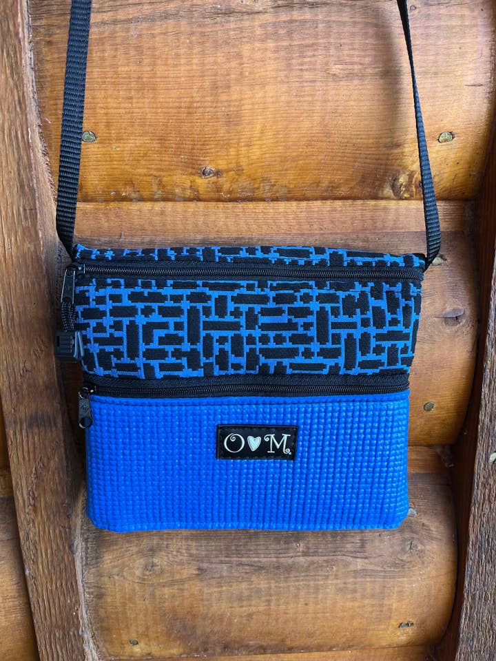 3 Zip Bag Blue- Blue & Black Print Fabric for wholesale by OlovesM.com