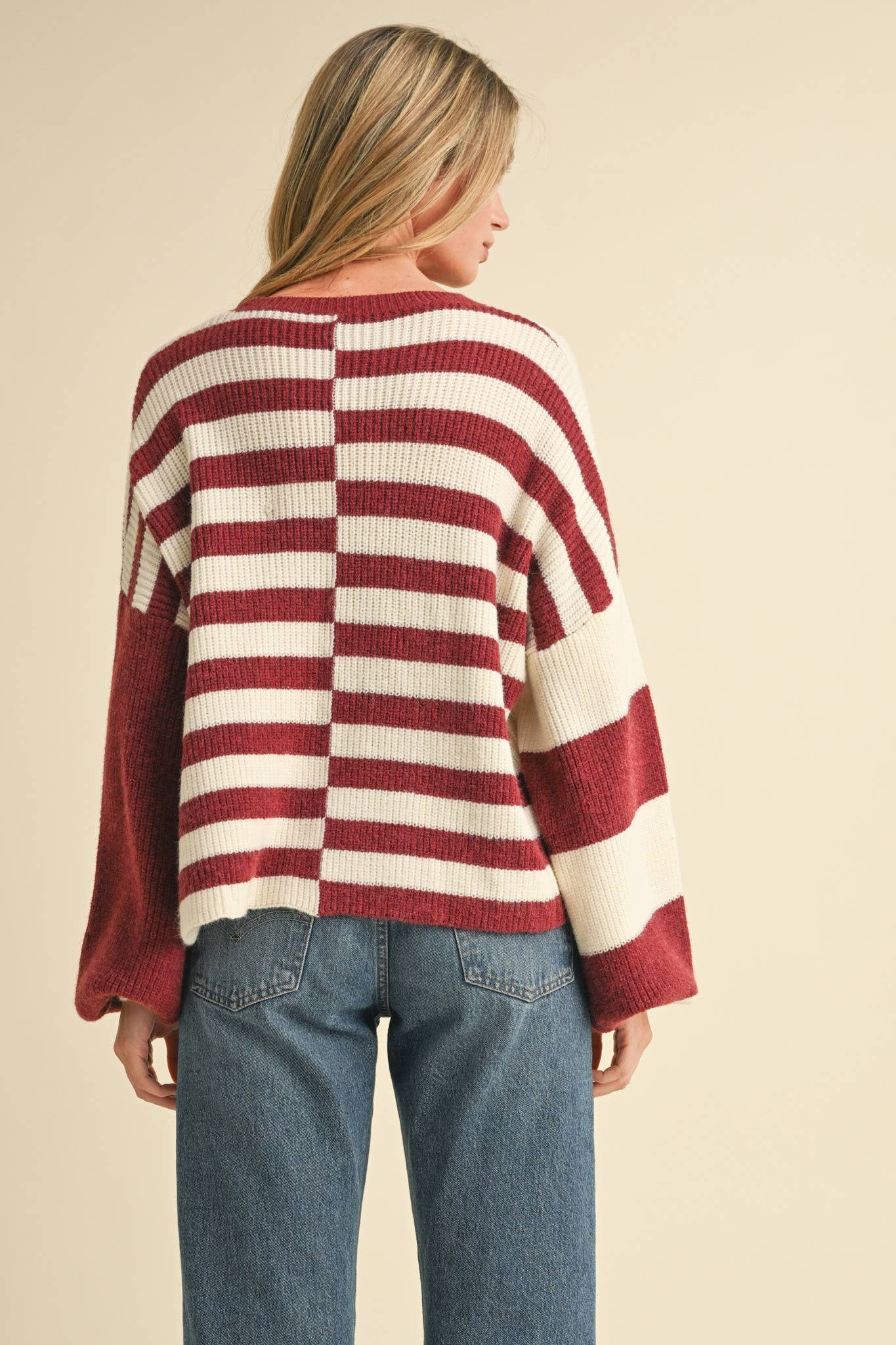 &MERCI - Wholesale Knit Sweater - Women's - OVERSIZED MIXED COLOR BLOCK SWEATER MSW106818