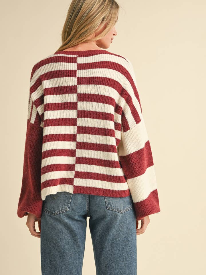 &MERCI - Wholesale Knit Sweater - Women's - OVERSIZED MIXED COLOR BLOCK SWEATER MSW106818