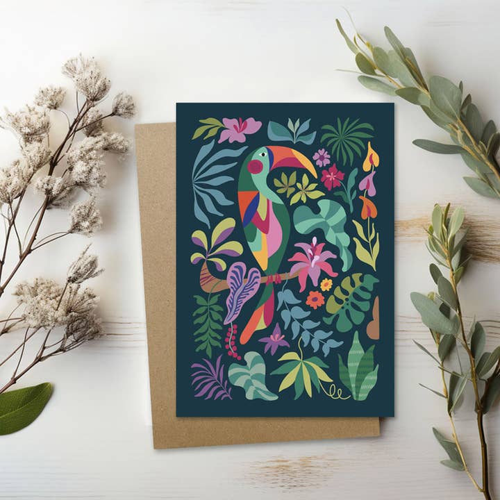 Tropical Toucan Greeting Card for wholesale by 3 Birdies Studio
