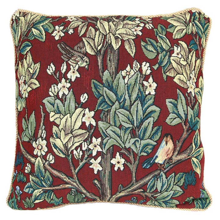 William Morris Livets Træ Rød - Pudebetræk 45cm*45cm for engroshandel hos Signare Tapestry