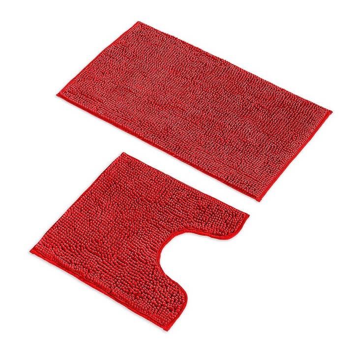home mart goods - Wholesale Bath Mat Set - 2 Piece Set Red Cozy Plush Soft Chenille Bath Mat1