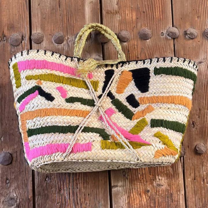 MARRAKECH METACRAFT LTD - Wholesale Beach Bag - French basket tote bag Aztec Tribal pattern 1