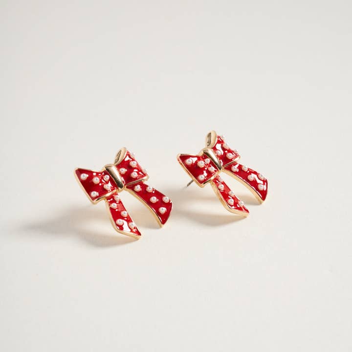 Designature New York - Wholesale Stud/Post Earrings - Christmas Bow with Pearls Post Earrings Jewelry2