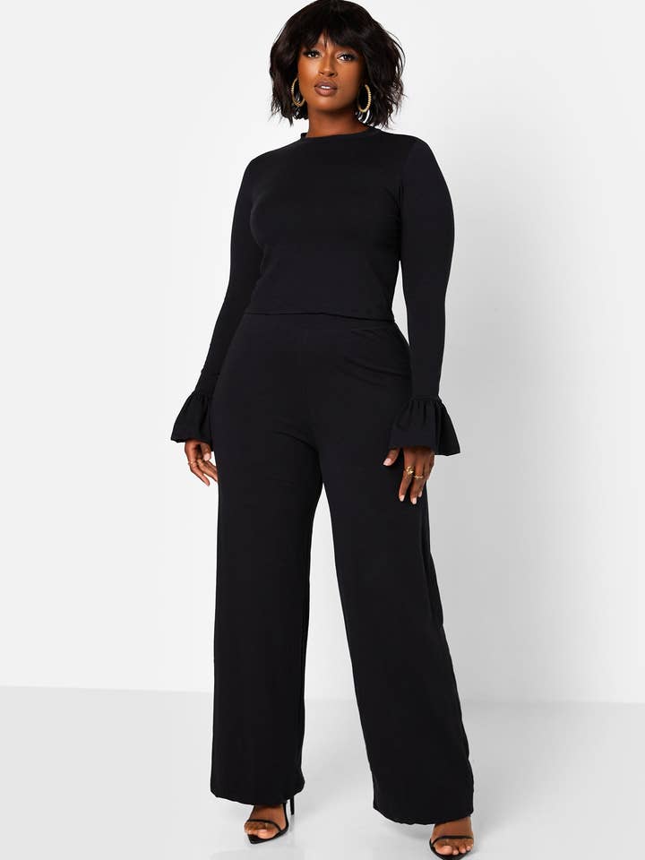 Black Keep Watching Wide Leg Pants for wholesale on Faire2