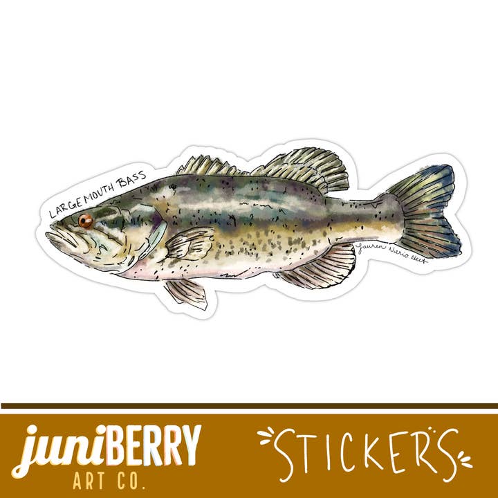 Largemouth Bass - Fish vinyl sticker for wholesale by Juniberry Art Co