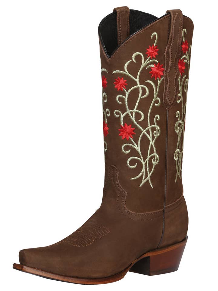 El General Western Wear – Großhandel Cowboystiefel Damen – El General Western Wear Wildleder-Cowgirl-Stiefel mit spitzer Spitze in Braun 41789