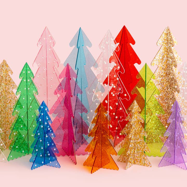 Taylor Elliott Designs - Wholesale Decorative Tabletop Object - Acrylic Decorative Fir Trees - Pink / Green / Blue w/ Pearls2