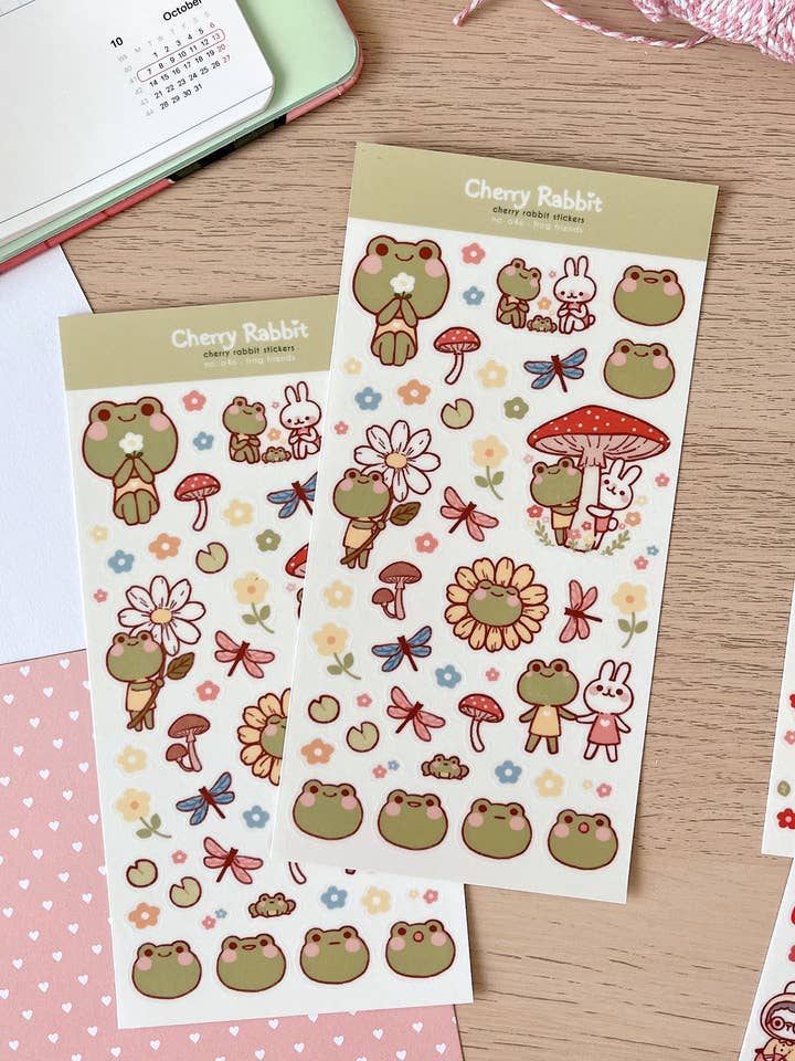 Frog Friends Sticker Sheet no.040 for wholesale by Cherry Rabbit