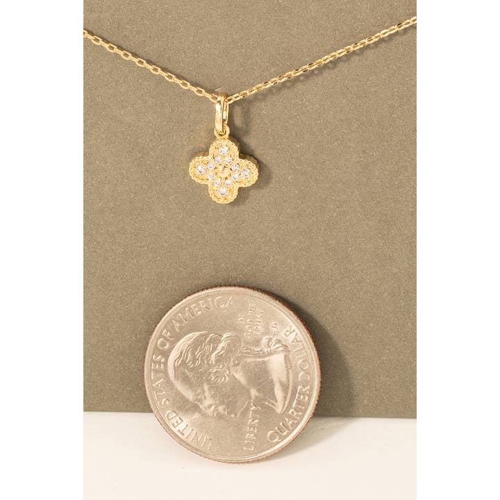 Fame Accessories - Wholesale Pendant/Charm Necklace - Dainty Pave Clover Pendant Necklace